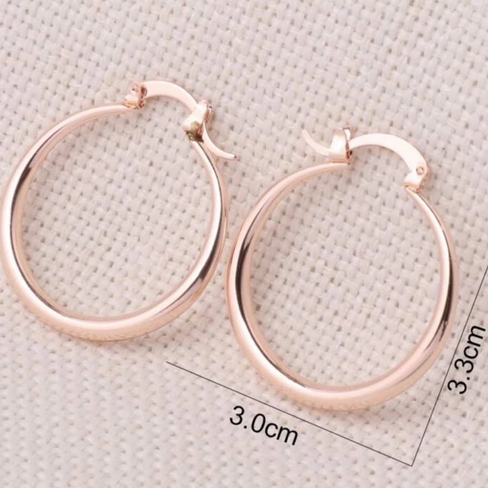NEW ROSE GOLD ROUND HOOP EARRINGS - Picture 3 of 4